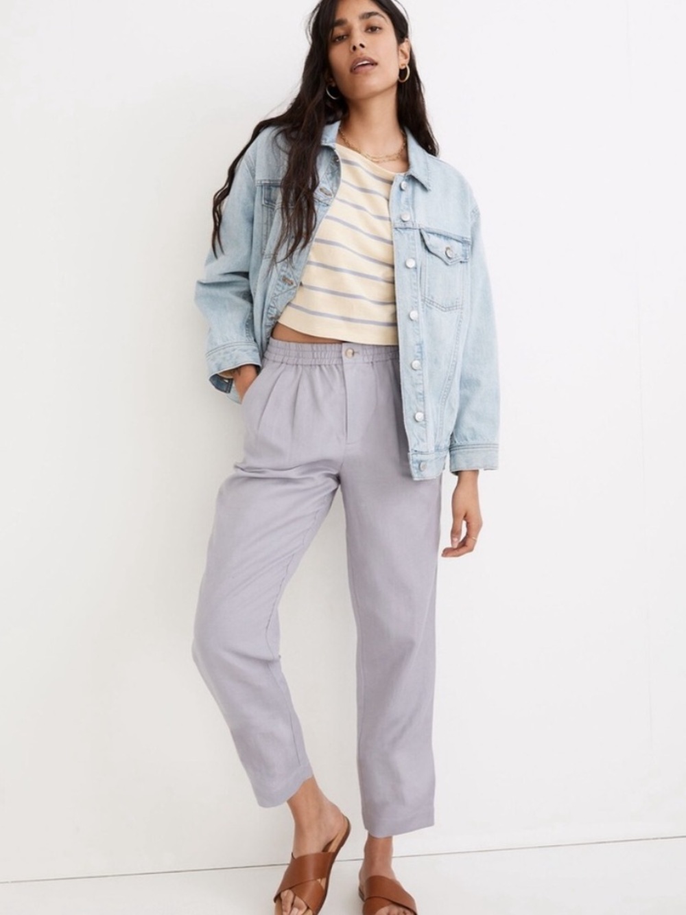 MADEWELL nwt Linen-Blend Elastic Waist Track Trousers in Lavender